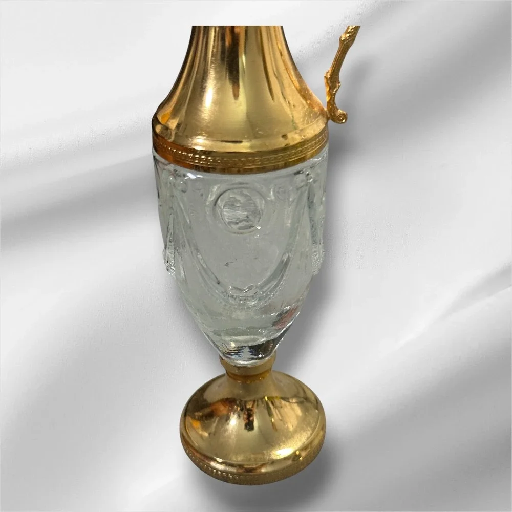 Vintage Italian Gold Tone Glass Decanter Pitcher‎ Dragon Handle 7.25